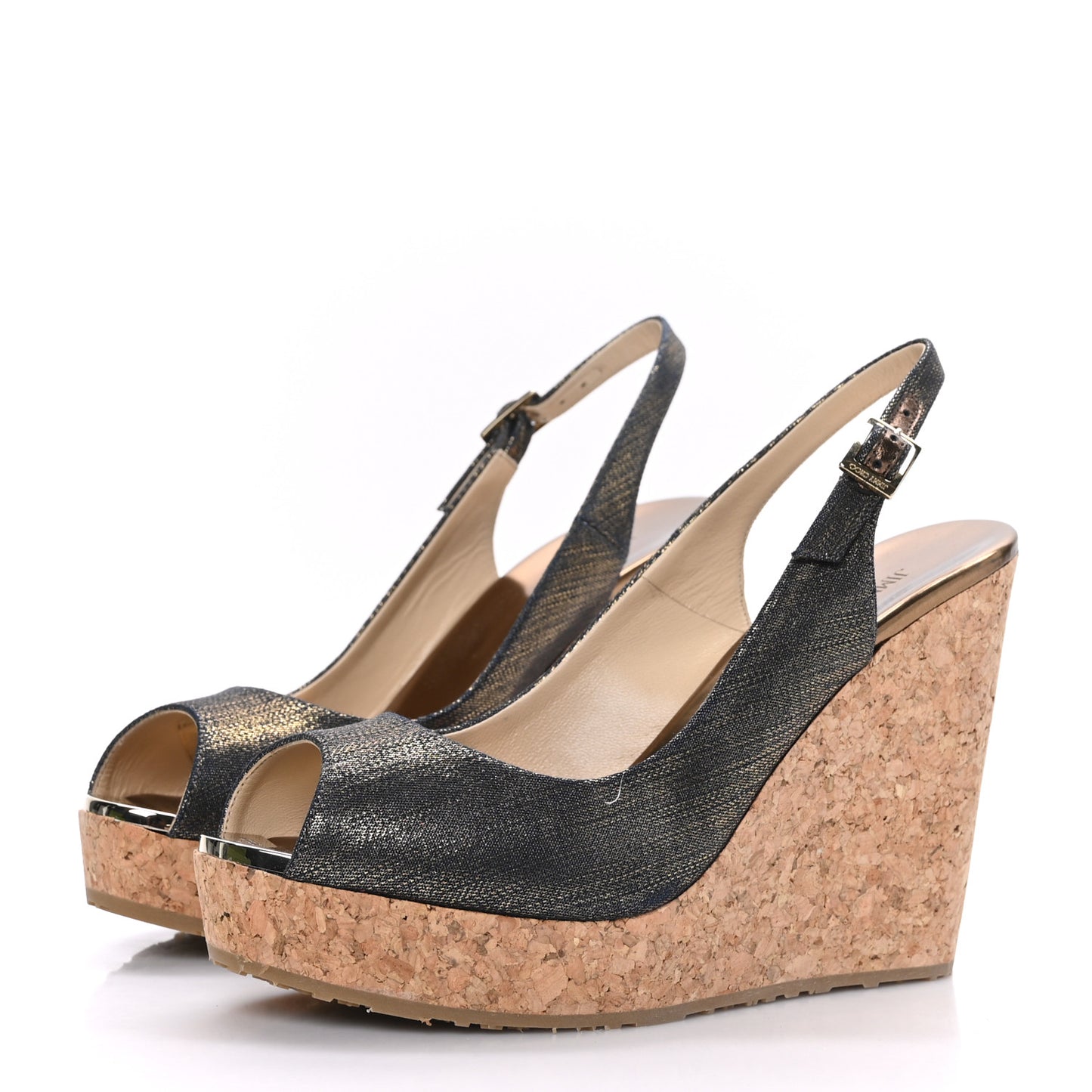 Metallic Crushed Patent Cork Prova Wedge Sandals 38.5 Navy
