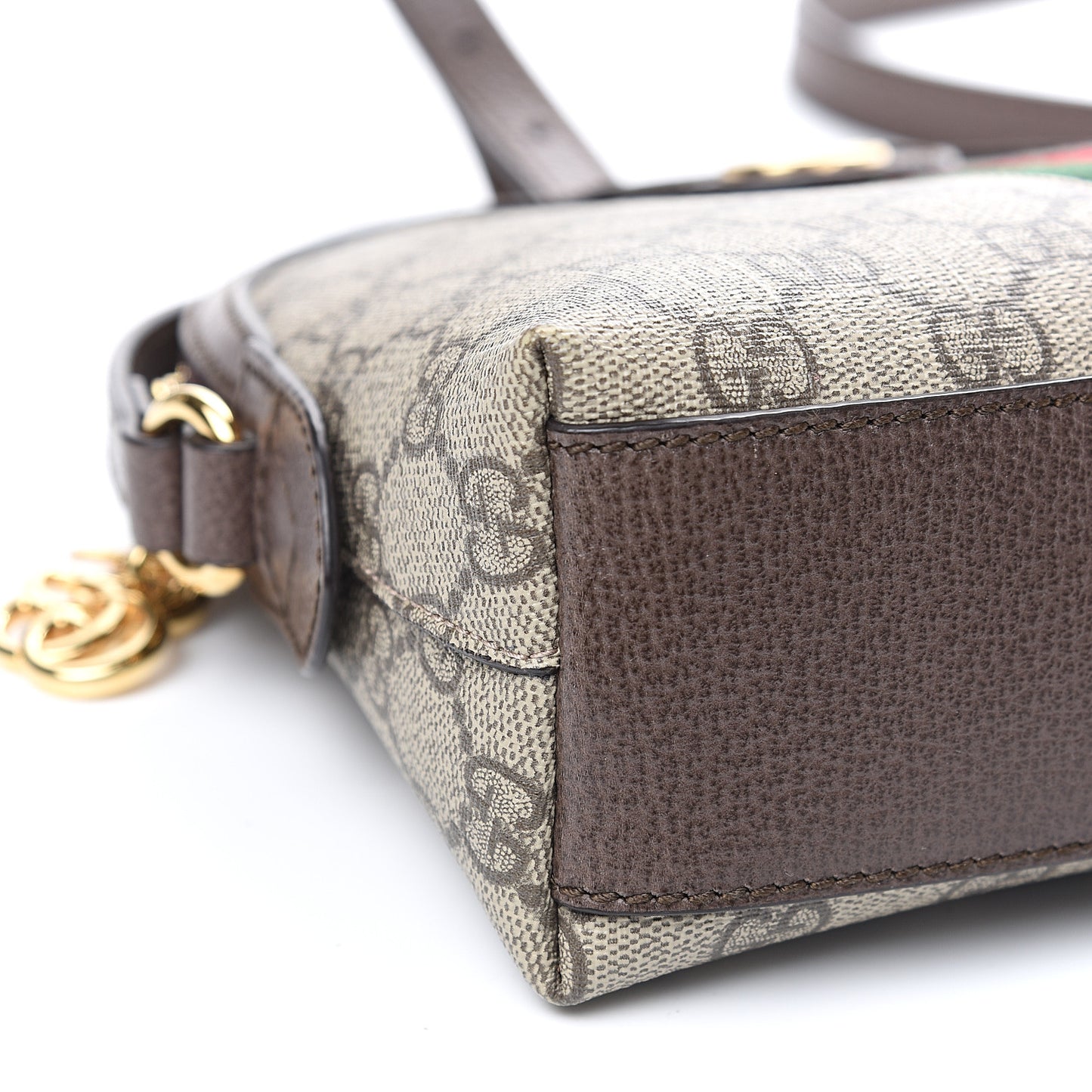 GG Supreme Monogram Textured Dollar Calfskin Web Small Ophidia Dome Shoulder Bag Beige Ebony New Acero