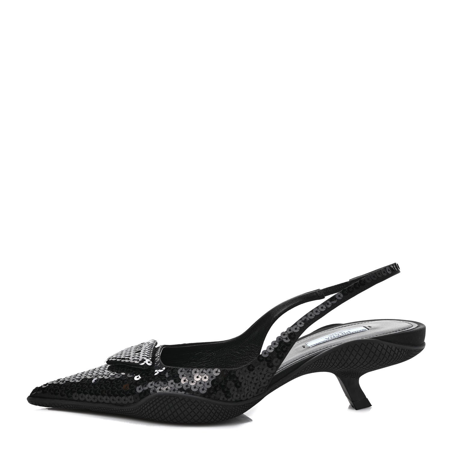 Prada Paillettes Logo Pointed Toe Slingback 45mm Pumps 37.5 Black 1 of 9