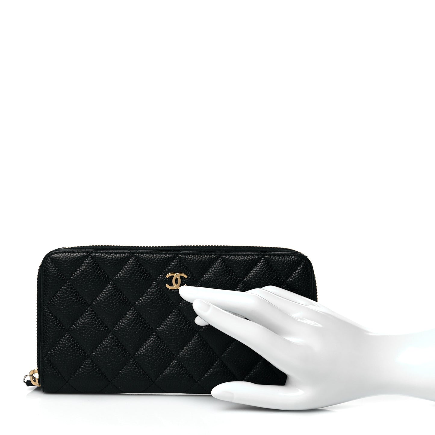 Caviar Quilted Large Gusset Zip Around Wallet Black