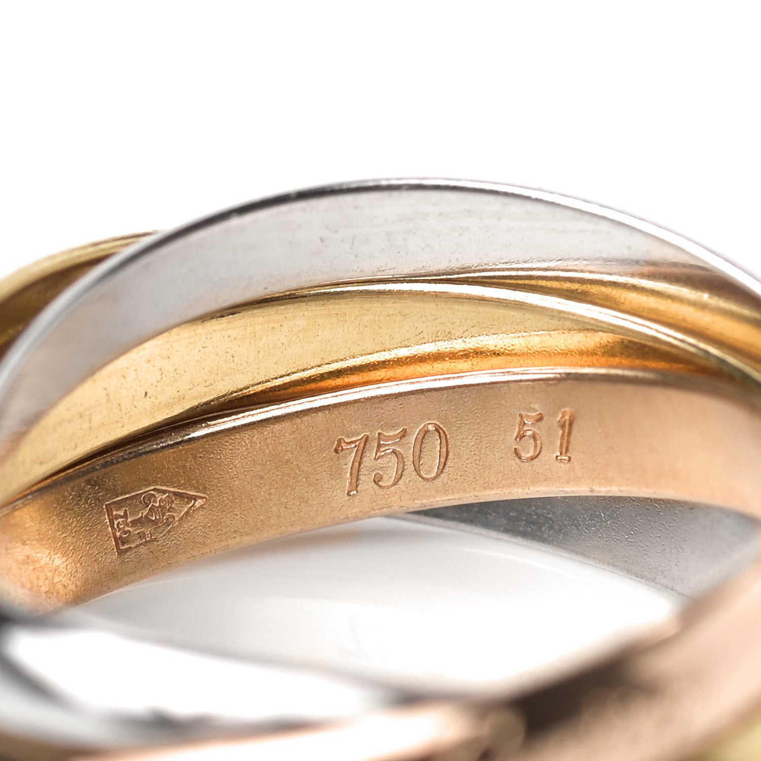 Cartier 18K Pink Yellow White Gold Les Must De Cartier Trinity 5 Band Ring 51 5.75 4 of 5