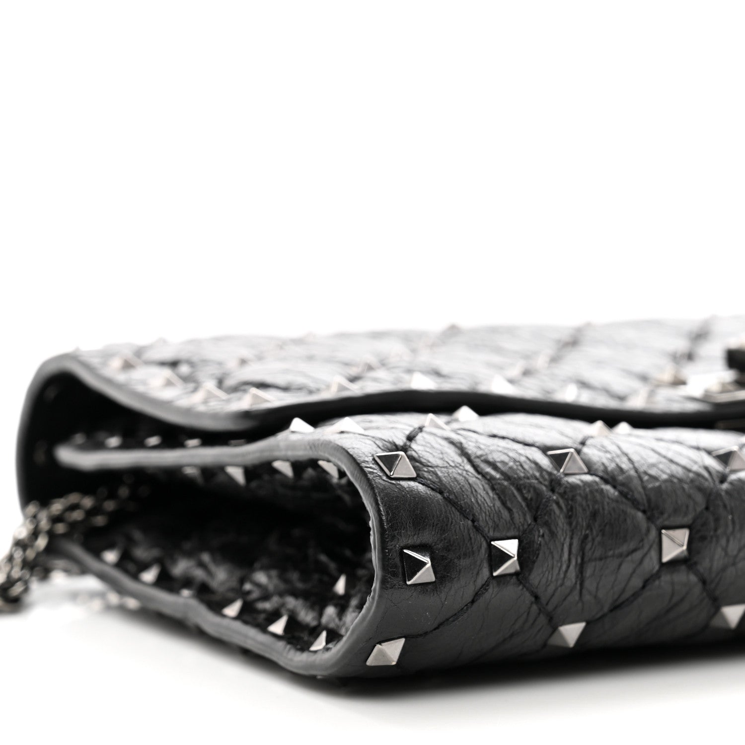 Valentino Garavani Craquele Nappa Rockstud Spike Wallet on Chain Black 8 of 13