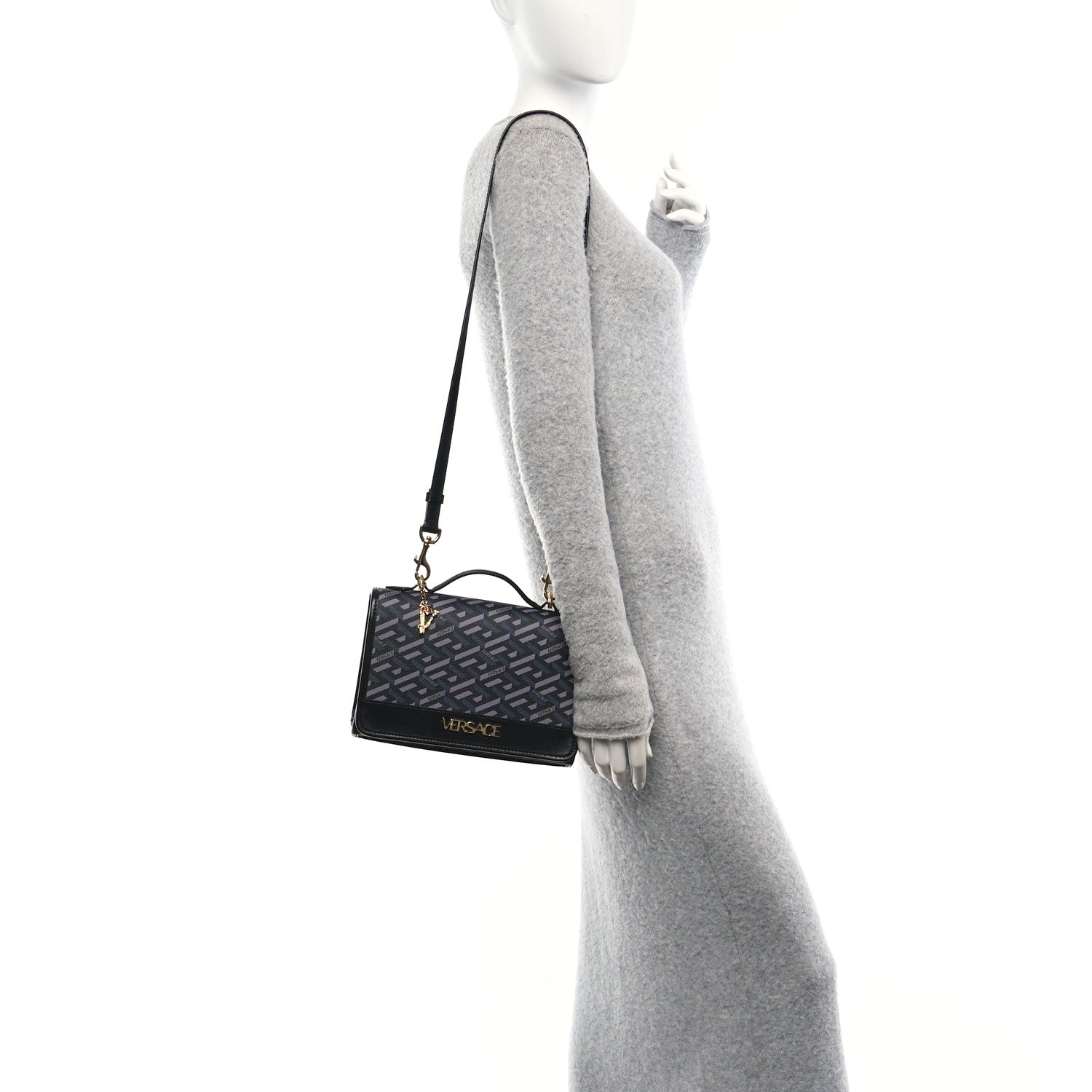 Versace Coated Canvas La Greca Signature Top Handle Bag Black 2 of 9