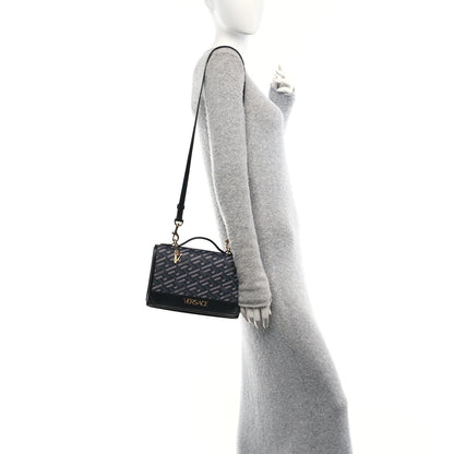 Versace Coated Canvas La Greca Signature Top Handle Bag Black 2 of 9