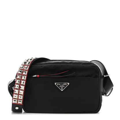 Prada Tessuto Nylon Studded New Vela Shoulder Bag Black Fuoco 1 of 10