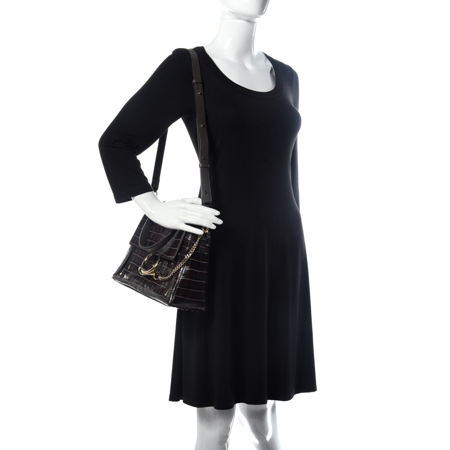 Chloe Calfskin Crocodile Embossed Small Faye Day Shoulder Bag Profound Brown 2 of 10