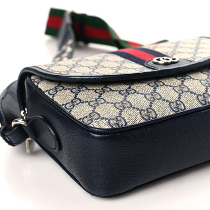 Gucci GG Supreme Monogram Textured Dollar Calfskin Web Studded Mini Ophidia Flap Shoulder Bag Beige Blue 8 of 9