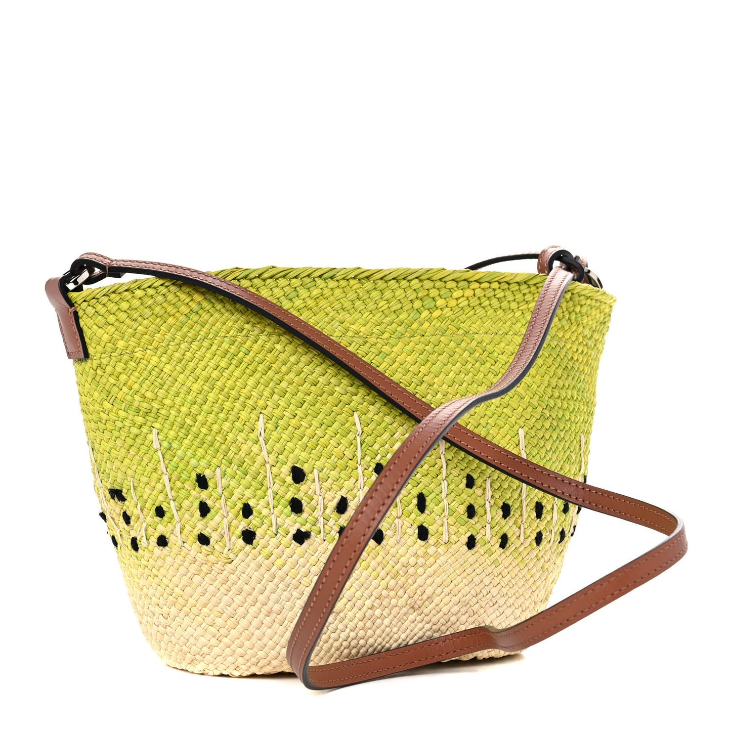 Calfskin Raffia Anagram Basket Tote Bag Kiwi