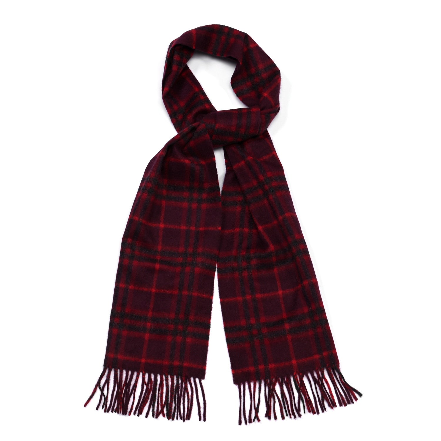 Burberry Cashmere House Icon Check Fringe Scarf Hawthorn Red 2 of 8