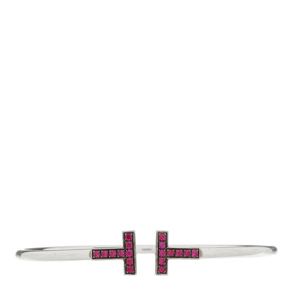 Tiffany 18K White Gold Ruby T Wire Bracelet 1 of 4