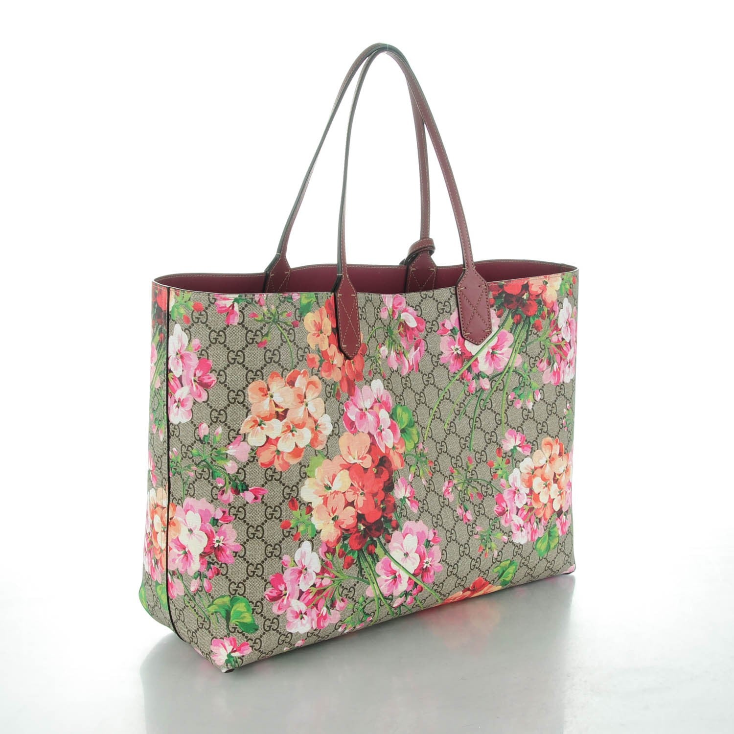 Gucci GG Supreme Monogram Blooms Large Reversible Tote Beige Multicolor Dry Rose 3 of 6