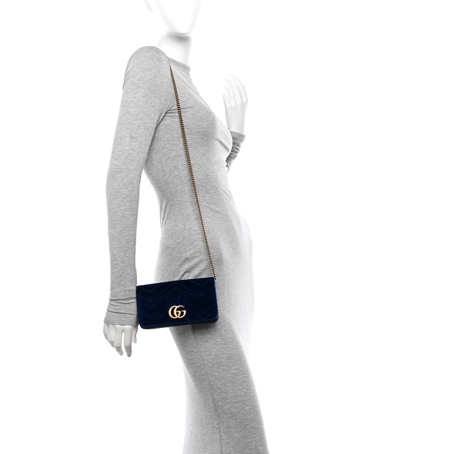 Gucci Velvet Matelasse GG Marmont Mini Bag Cobalt Blue 2 of 10