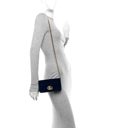 Gucci Velvet Matelasse GG Marmont Mini Bag Cobalt Blue 2 of 10
