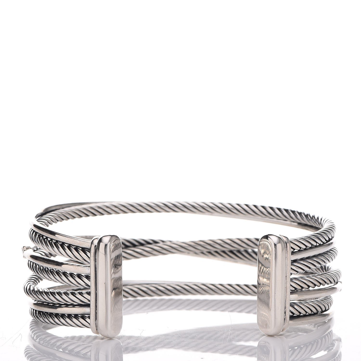 David Yurman Sterling Silver Diamond Crossover Four Row Cuff Bracelet 3 of 5