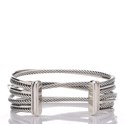 David Yurman Sterling Silver Diamond Crossover Four Row Cuff Bracelet 3 of 5