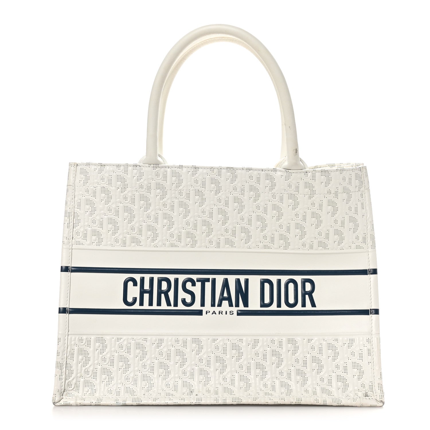 Christian Dior Calfskin Perforated Oblique Medium Book Tote White Blue 1 of 10