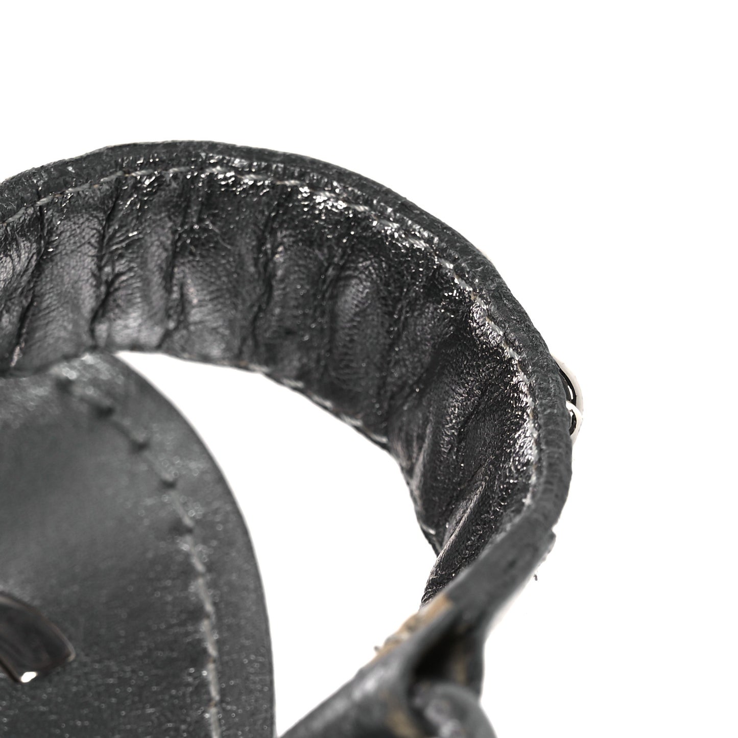 Metallic Laminated Goatskin Chain Flat Sandals 39 Dark Silver