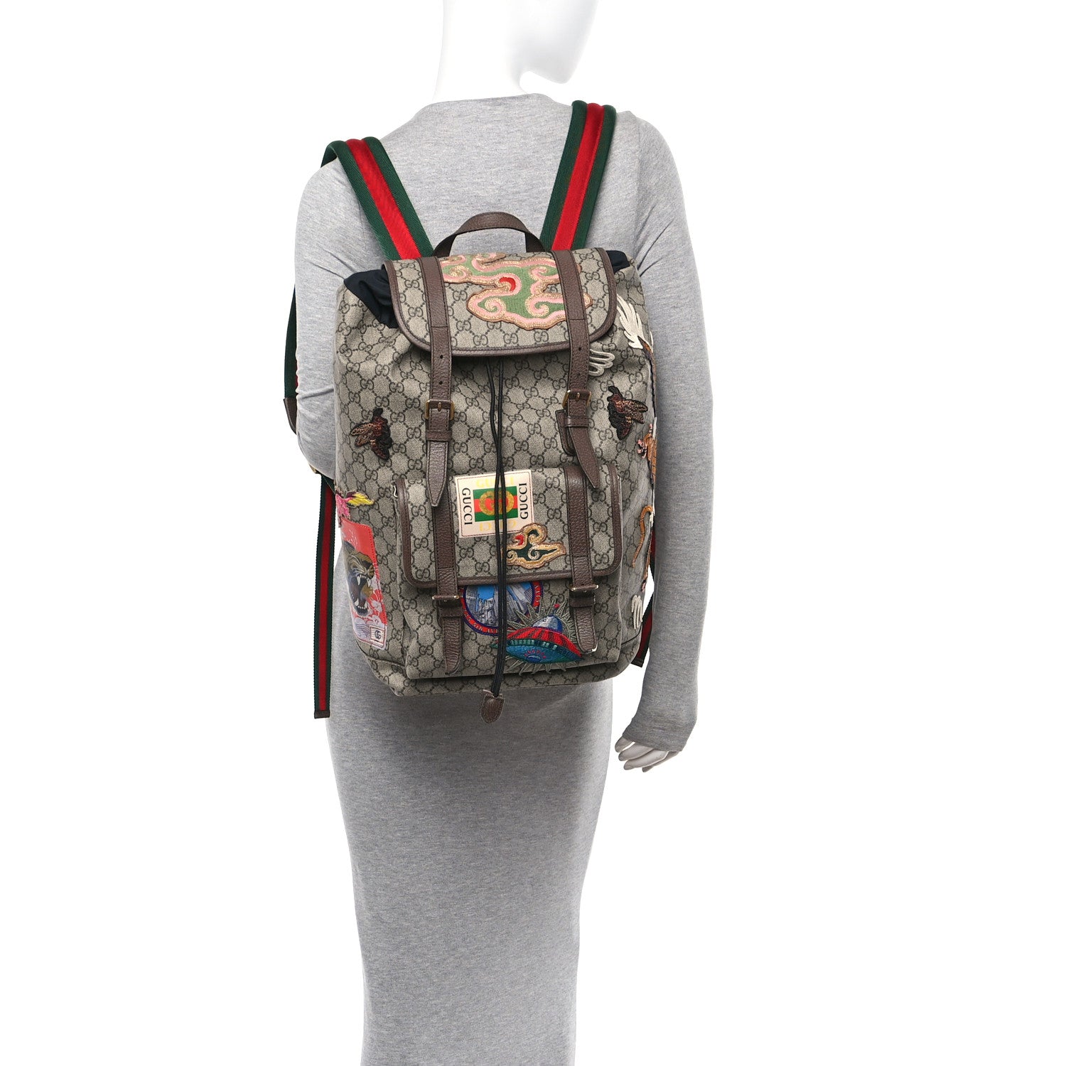 Gucci Soft GG Supreme Monogram Courrier Web Double Buckle Backpack Beige New Acero 2 of 11