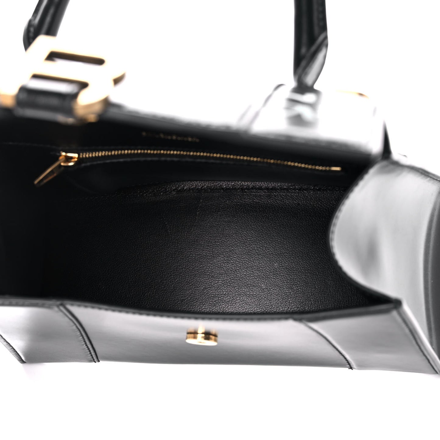 Shiny Box Calfskin Graffiti Logo Small Hourglass Top Handle Bag Black