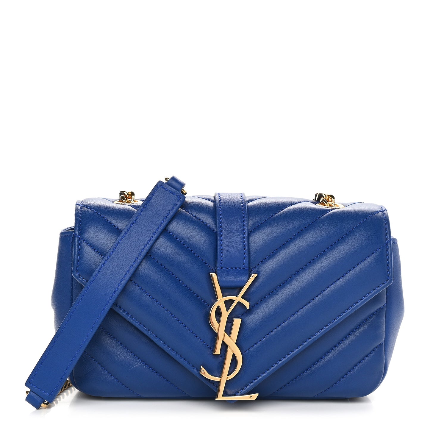 Sheepskin Matelasse Chevron Monogram Classic Baby Chain Bag Blue Majorelle