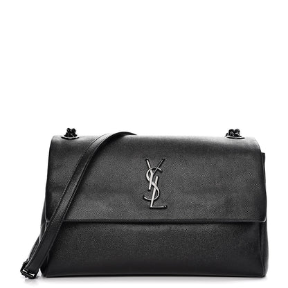 Saint Laurent Grain De Poudre Medium West Hollywood Monogram Fold-Over Black 1 of 9