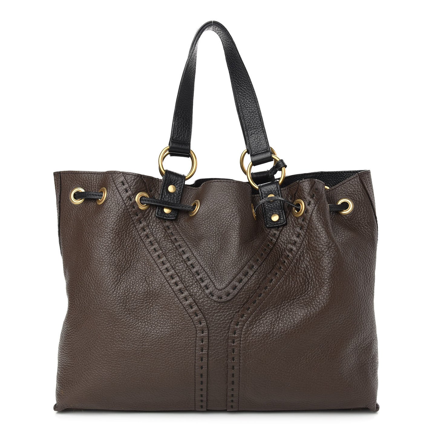 Calfskin Reversible Double Sac Y Tote Black Brown