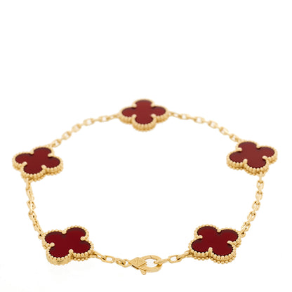 Van Cleef & Arpels 18K Yellow Gold Carnelian 5 Motifs Vintage Alhambra Bracelet 2 of 5