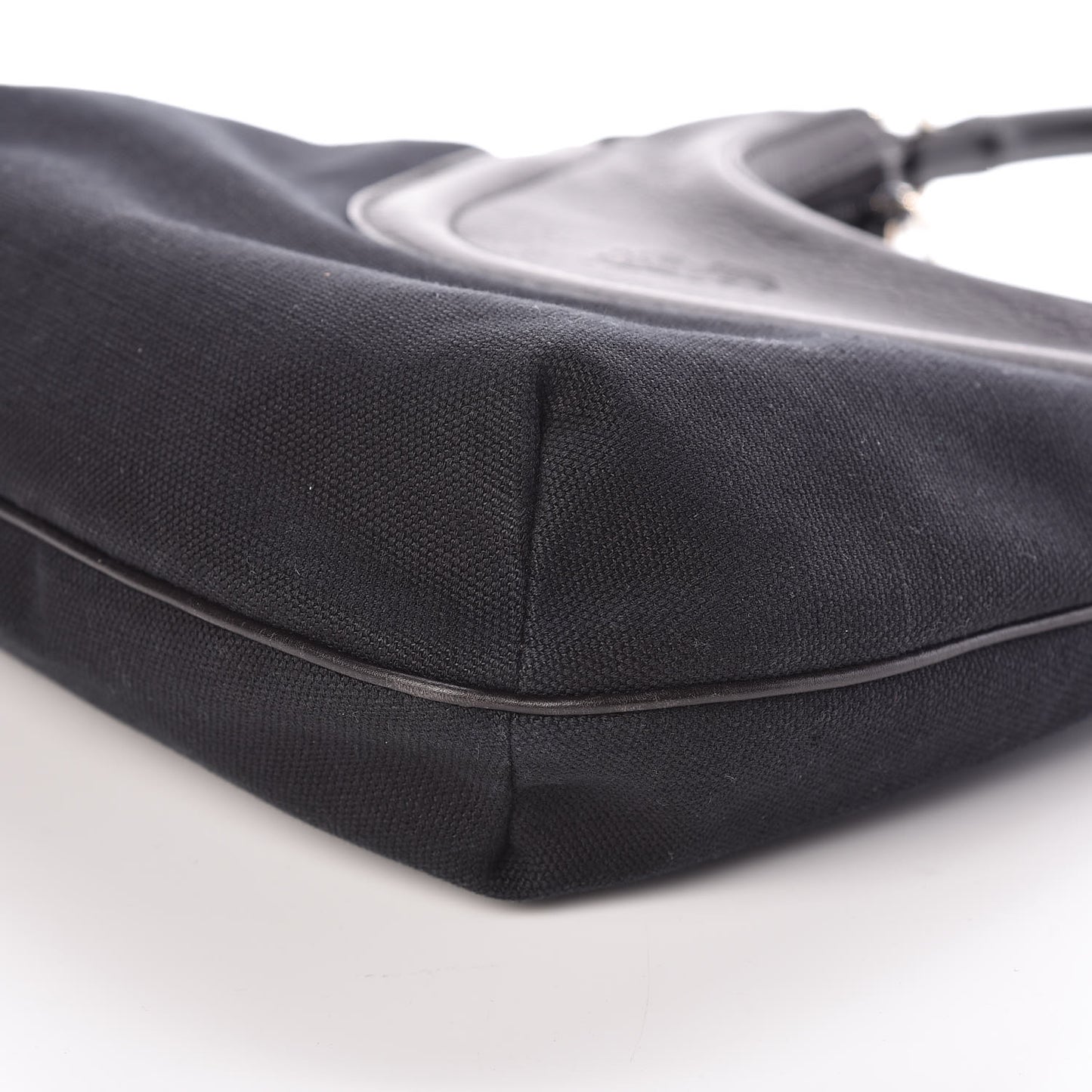Calfskin Canvas Bamboo Shoulder Bag Black