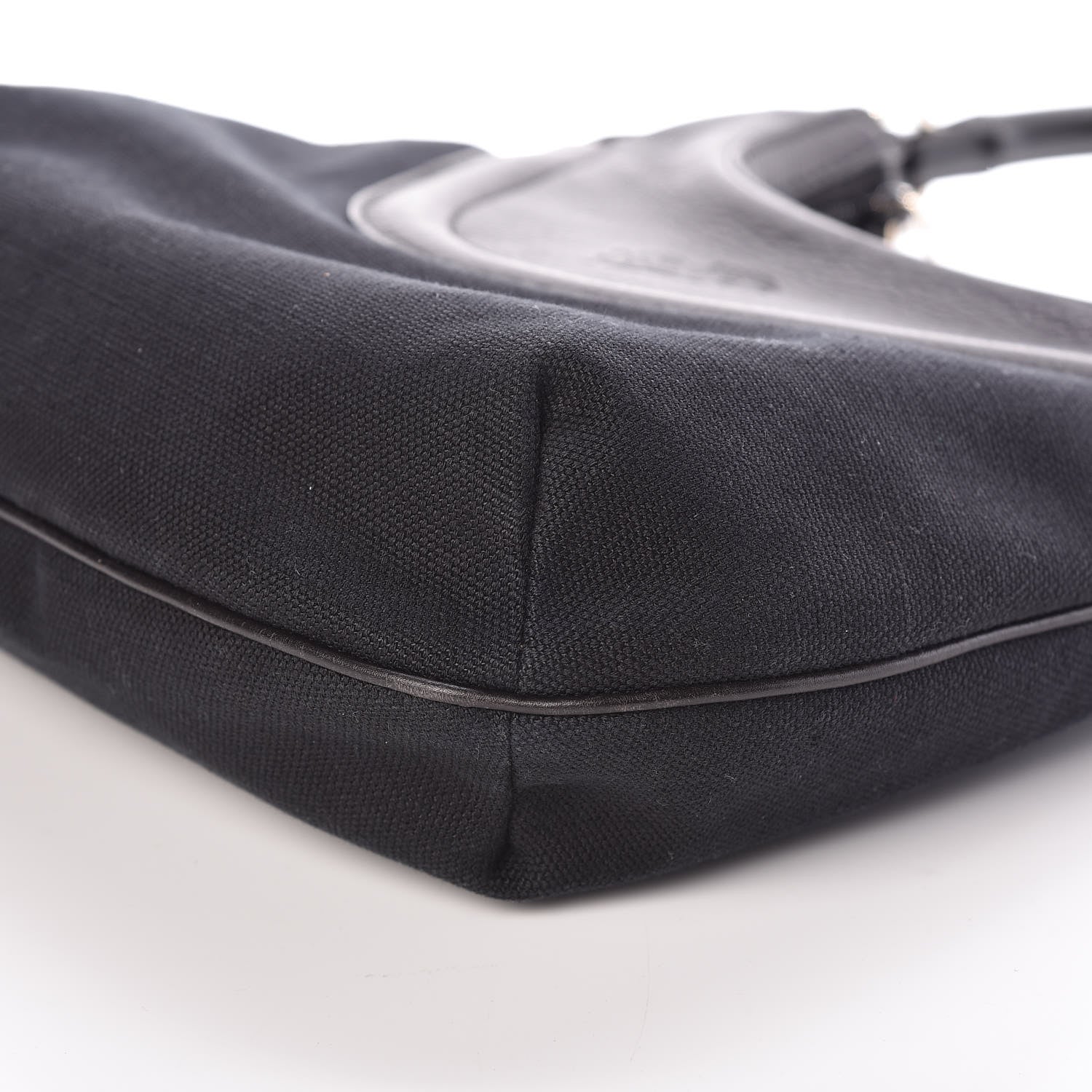Gucci Calfskin Canvas Bamboo Shoulder Bag Black 6 of 9