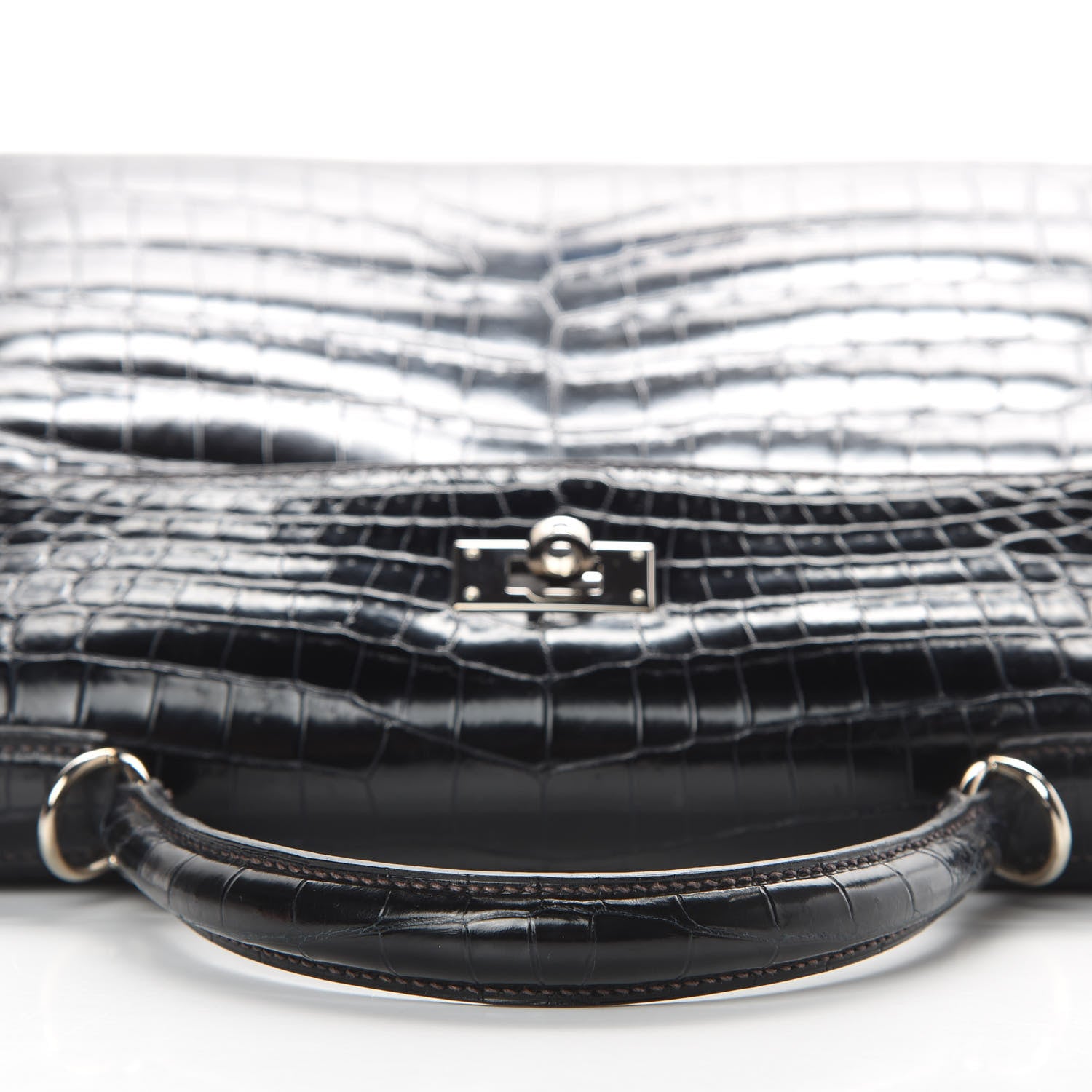 Hermes Shiny Niloticus Crocodile Kelly Sellier 28 Bleu Marine 8 of 42