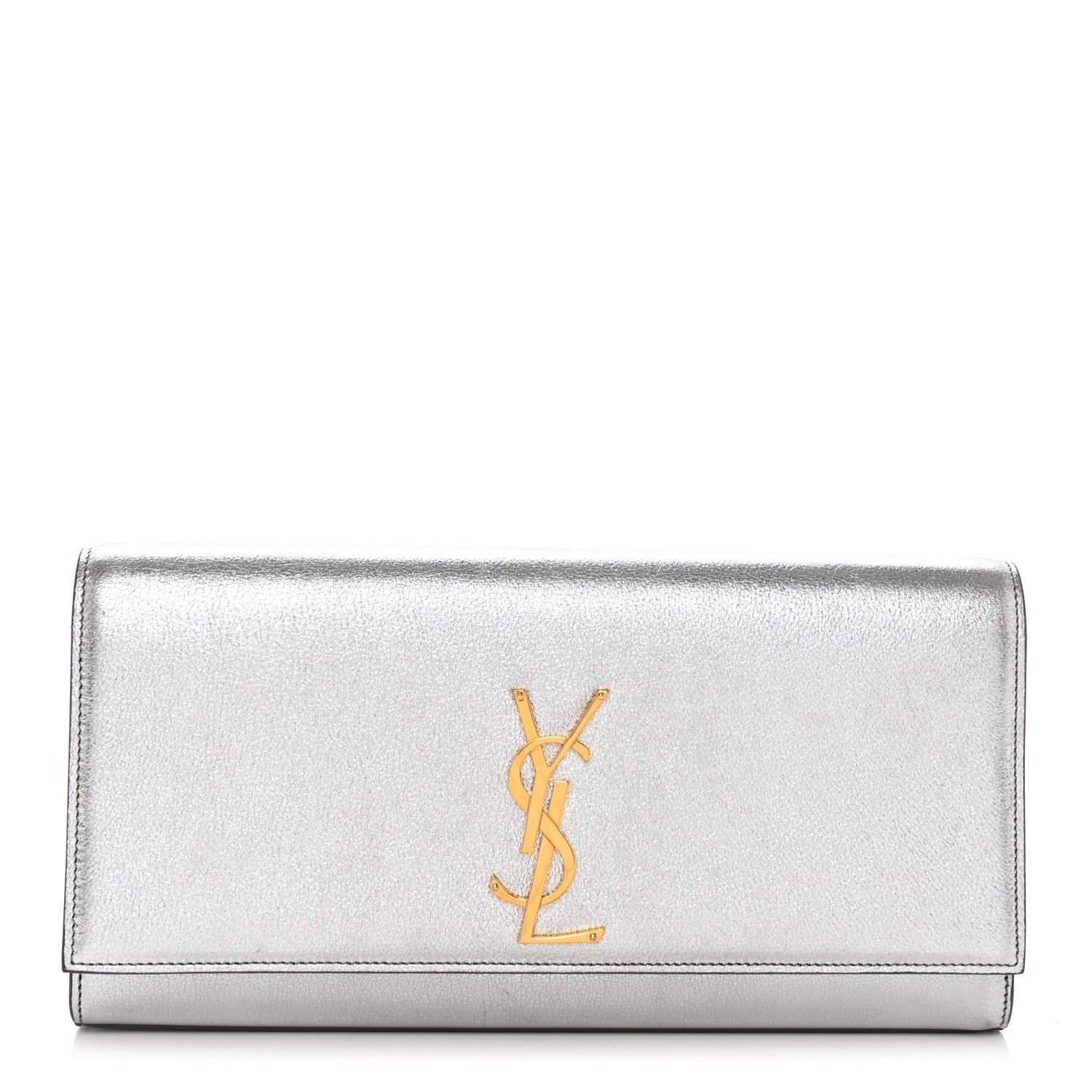 Saint Laurent Textured Metallic Calfskin Classic Monogram Cassandre Clutch Silver 1 of 14