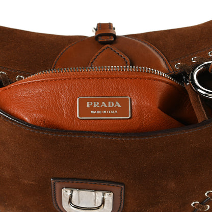 Prada Suede Whipstitch Grommet Shoulder Bag Brown 5 of 11