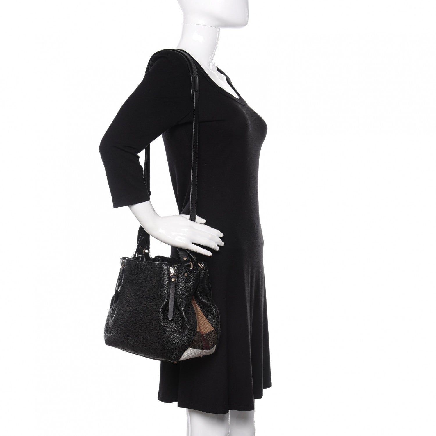 Burberry Grainy Calfskin House Check Small Maidstone Black 2 of 11