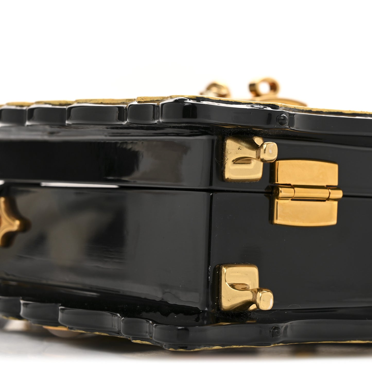 Plexiglass Snakeskin Cherub Box Bag Black Gold