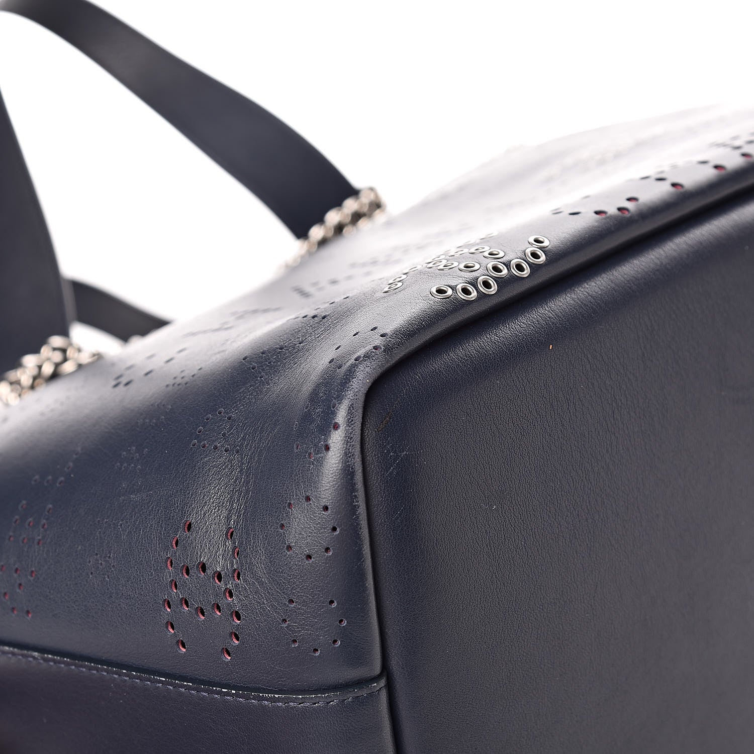 Chanel Calfskin Tweed Small Logo Eyelets Shopping Tote Navy Blue 11 of 13