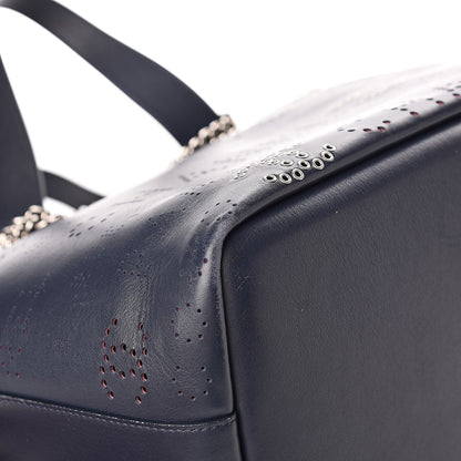 Chanel Calfskin Tweed Small Logo Eyelets Shopping Tote Navy Blue 11 of 13