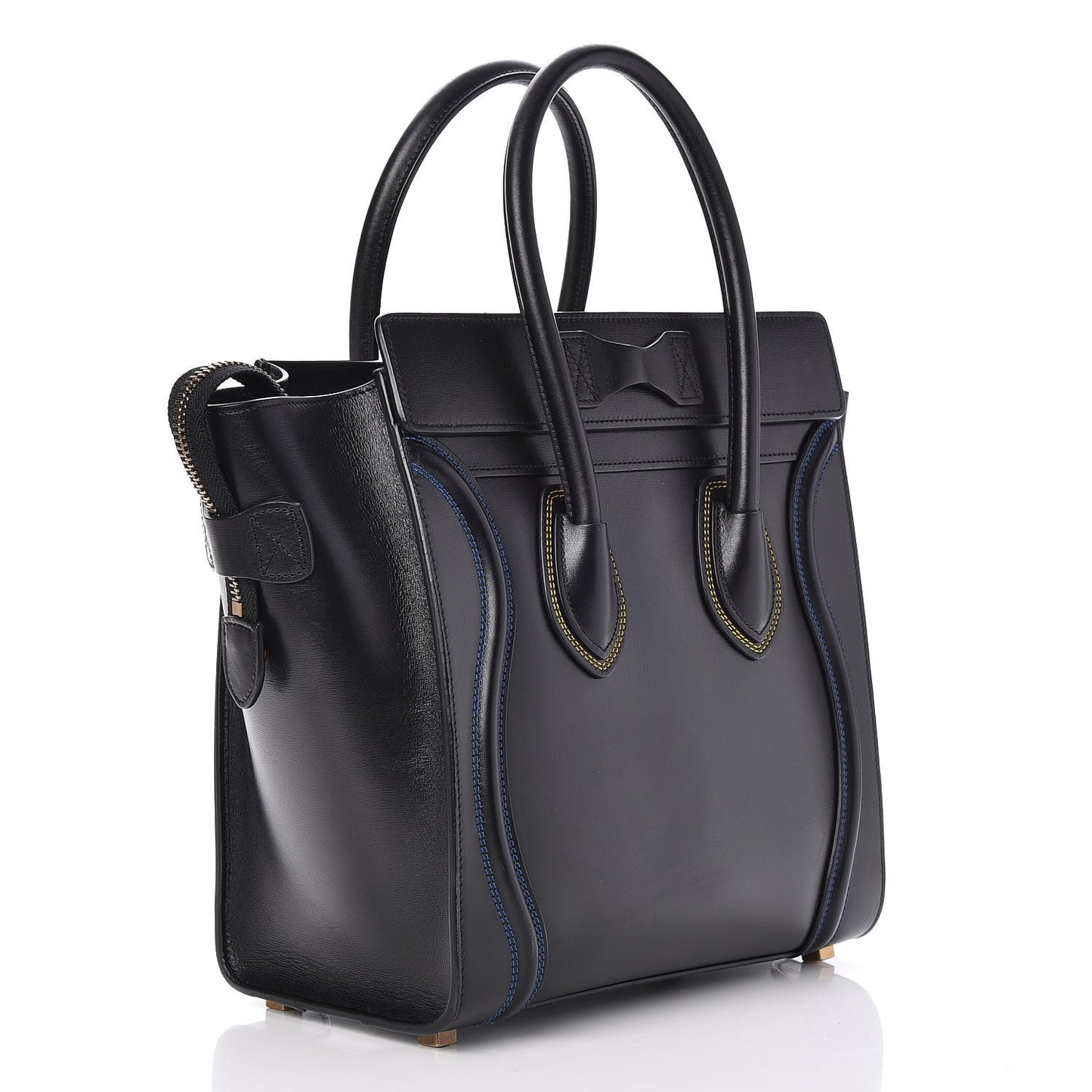 Smooth Calfskin Multicolor Double Stitching Micro Luggage Black