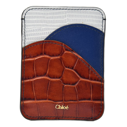 Chloe Calfskin Lizard Crocodile Embossed Walden Card Holder Chestnut Brown 1 of 5