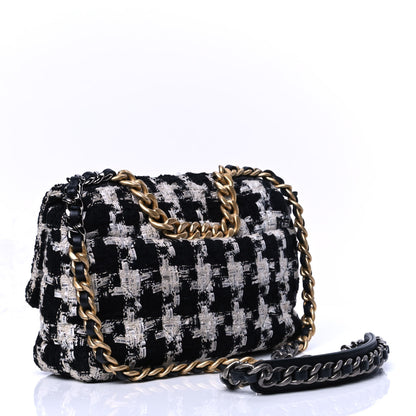 Chanel Tweed Quilted Medium Chanel 19 Flap Black Ecru White 2 of 5