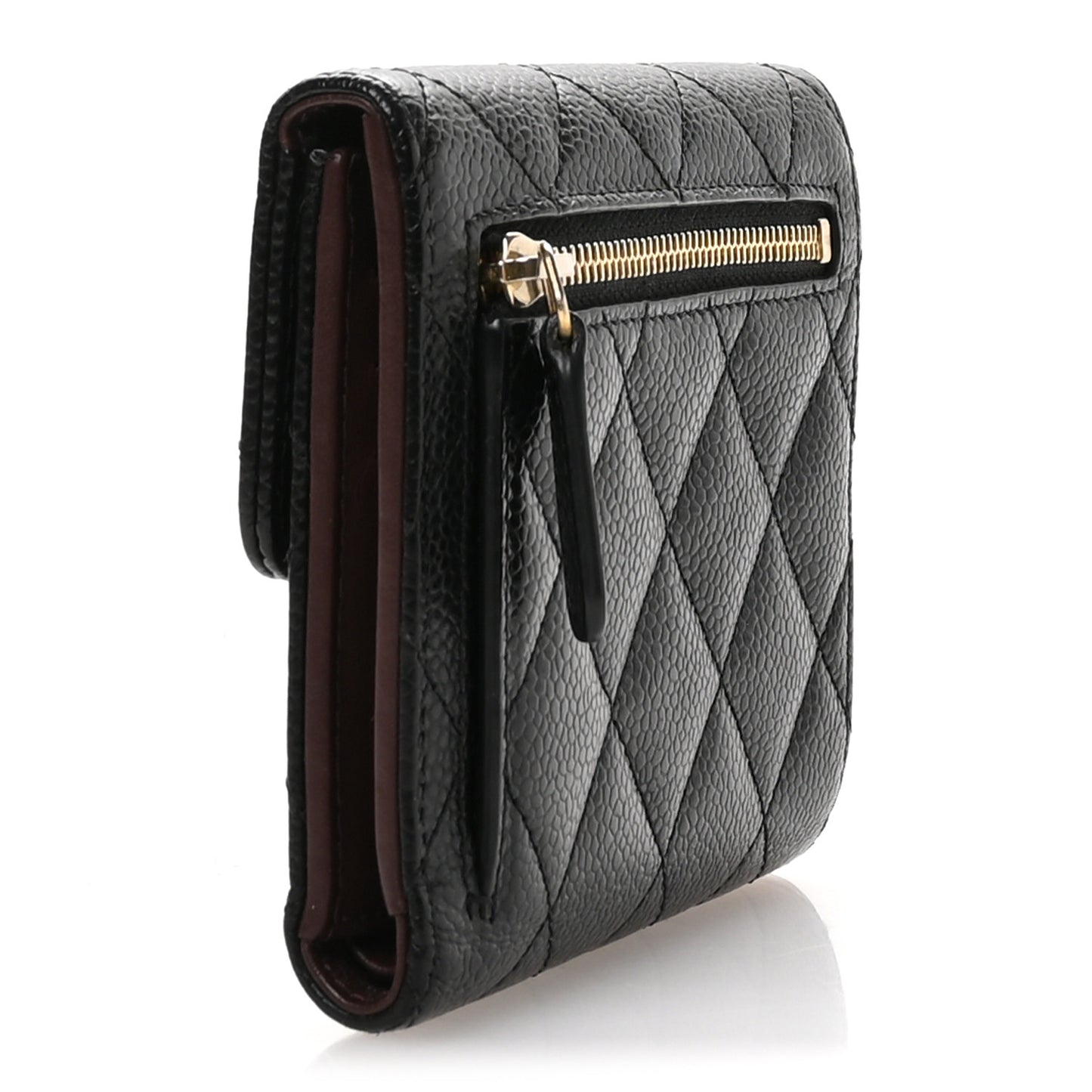Caviar Quilted Compact Flap Wallet Black