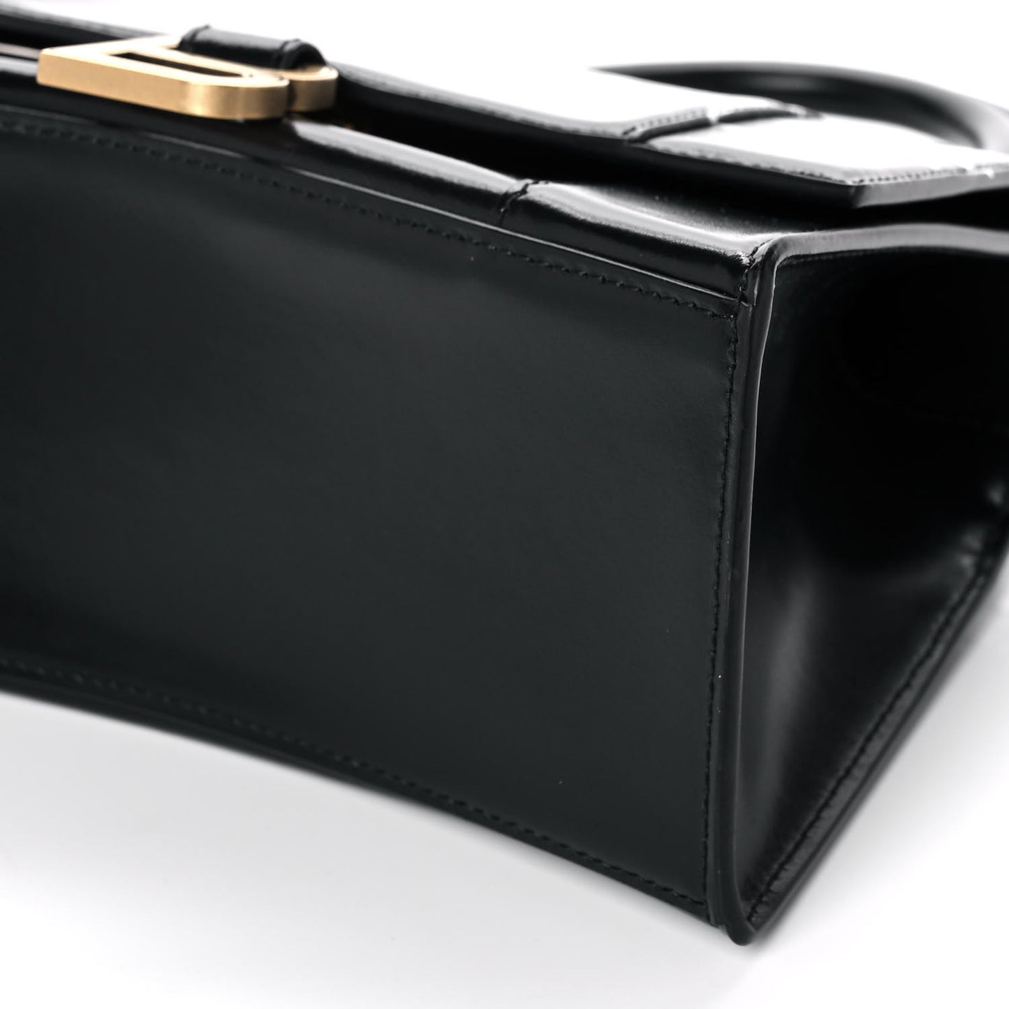 Shiny Box Calfskin Graffiti Logo Small Hourglass Top Handle Bag Black