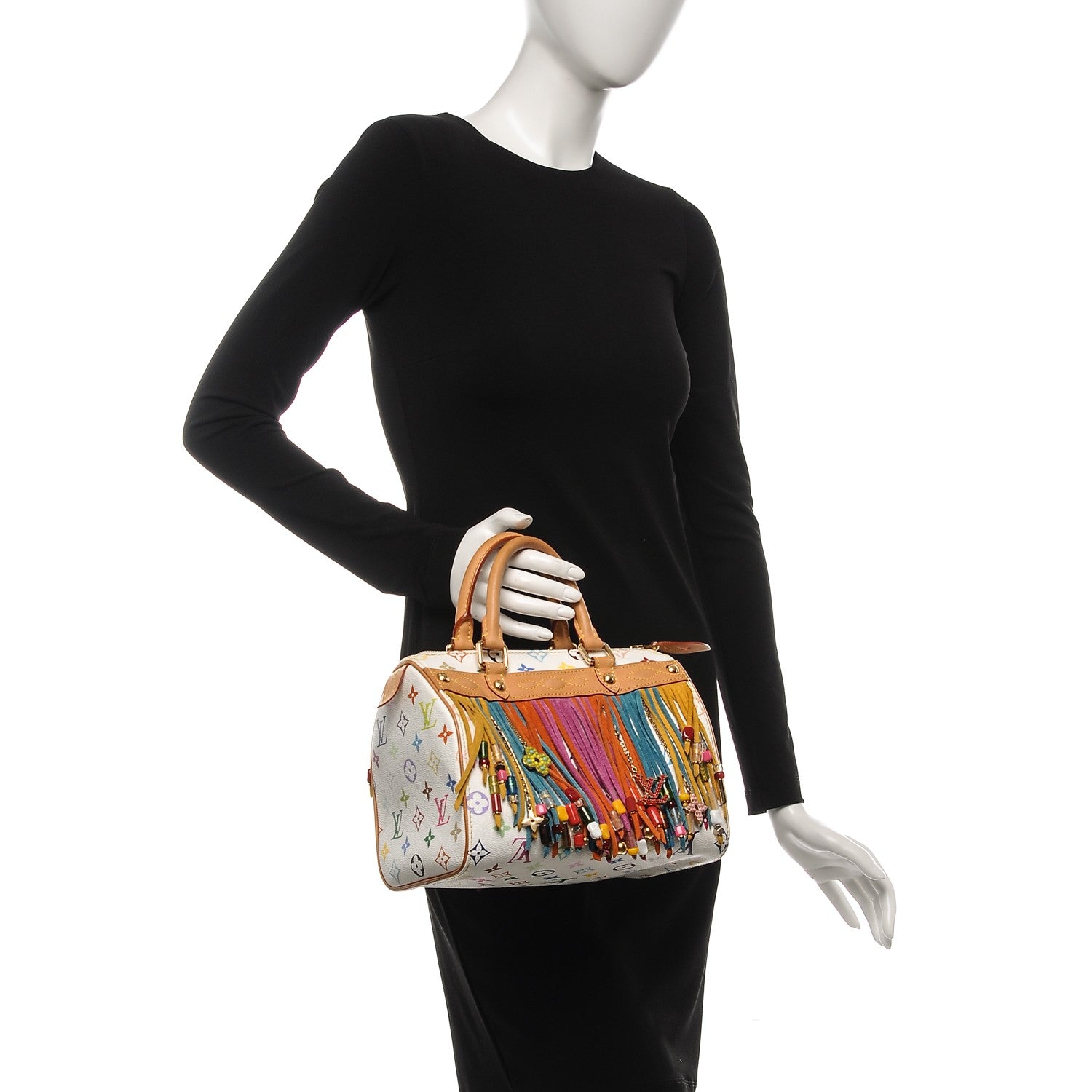 Louis Vuitton Monogram Multicolor Fringe Speedy 25 White 2 of 6