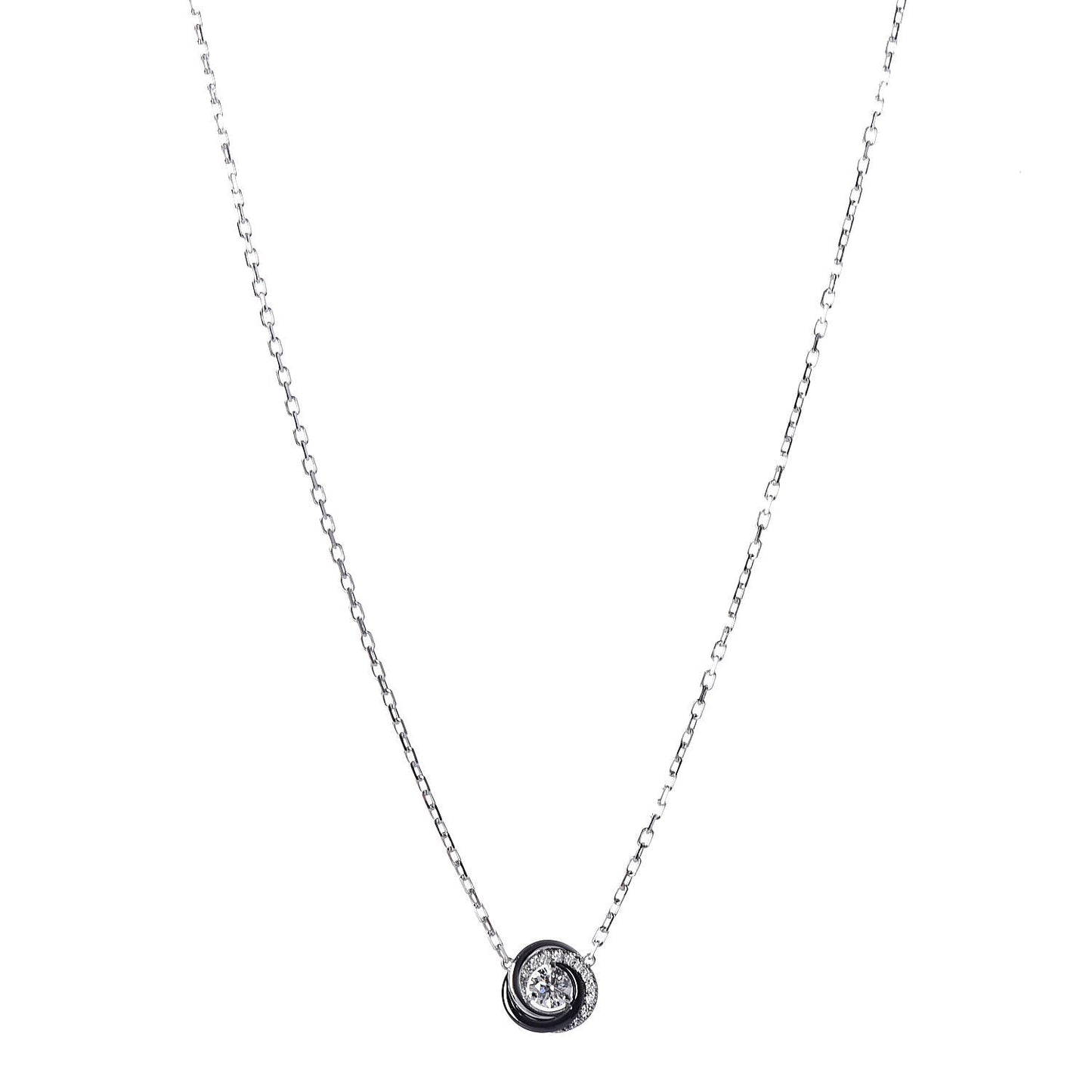 18K White Gold Black Ceramic Diamond Trinity Pendant Necklace