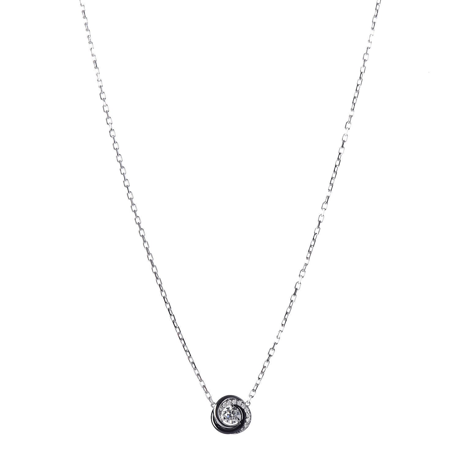 Cartier 18K White Gold Black Ceramic Diamond Trinity Pendant Necklace 1 of 7