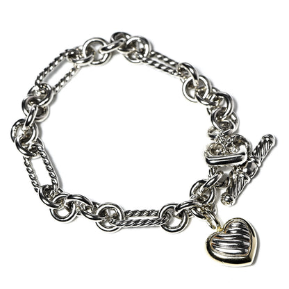 David Yurman Sterling Silver 18K Yellow Gold Cable Heart Charm Bracelet 1 of 5