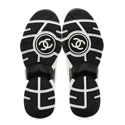 Chanel Mesh Suede Calfskin Grained Calfskin Womens CC Sneakers 39.5 White Black 5 of 12