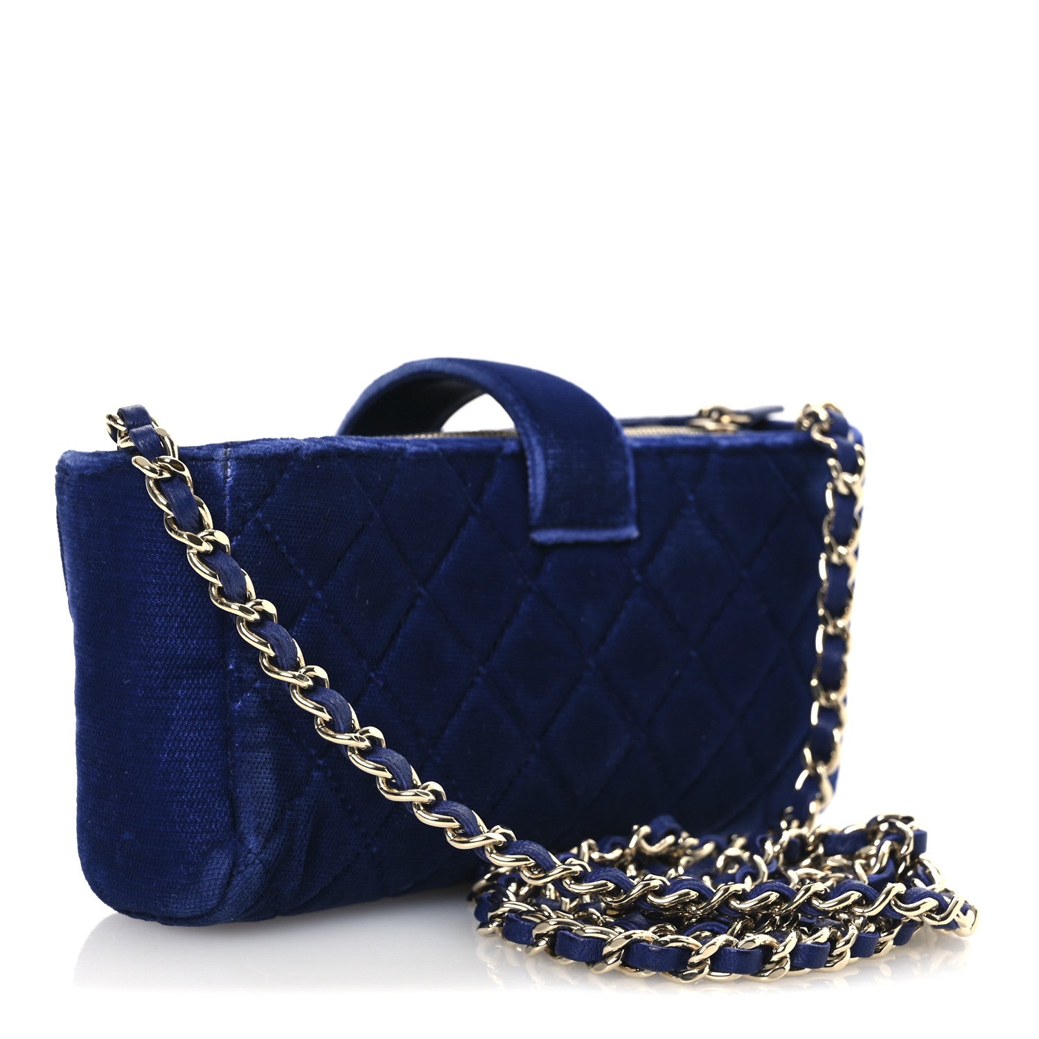 Chanel Velvet Quilted Mini Phone Holder Crossbody Bag Blue 3 of 14