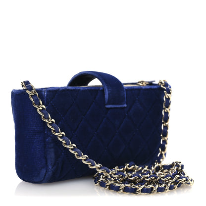 Chanel Velvet Quilted Mini Phone Holder Crossbody Bag Blue 3 of 14