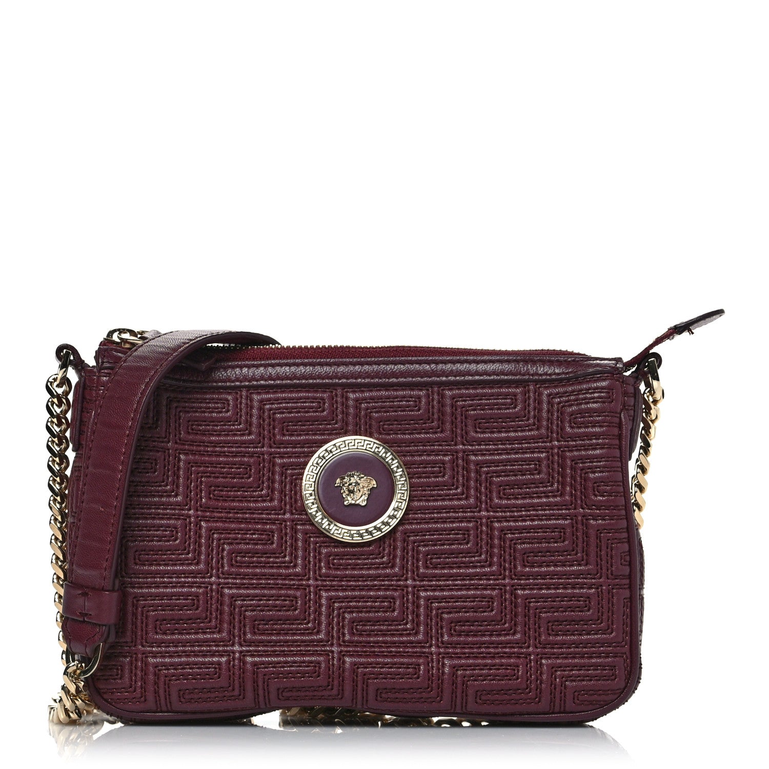 Versace Nappa Quilted Palazzo Chain Crossbody Bag Burgundy 1 of 10