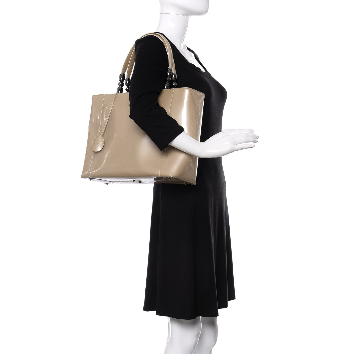 Christian Dior Patent Chrome Beaded Malice Tote Beige 2 of 22